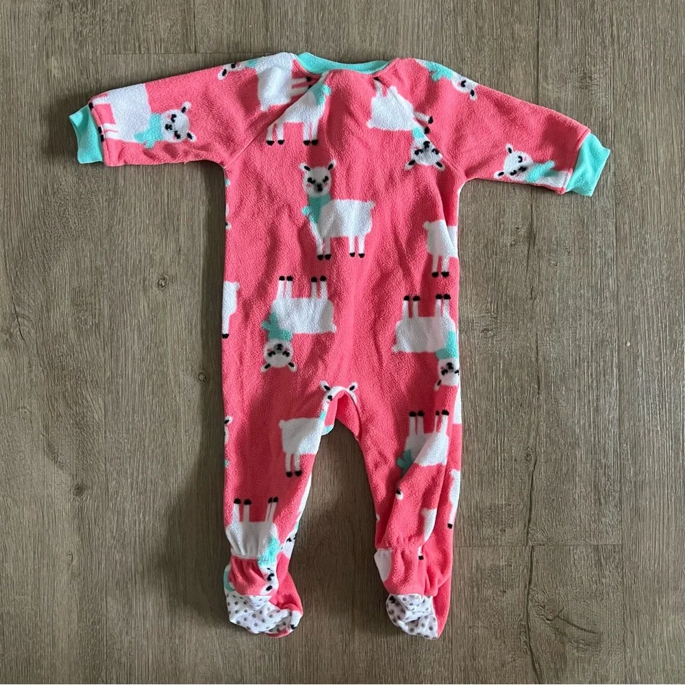 Baby Girl Fleece Footed Sleepers Lot – Size 6M – 3 Pack Elephants Llama Fox - Picture 6 of 10